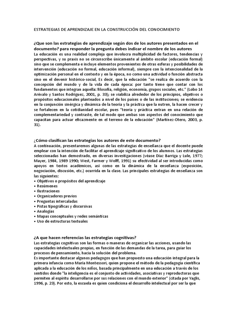 Estrategias de Aprendizaje en La Construcción Del Conocimiento | PDF ...