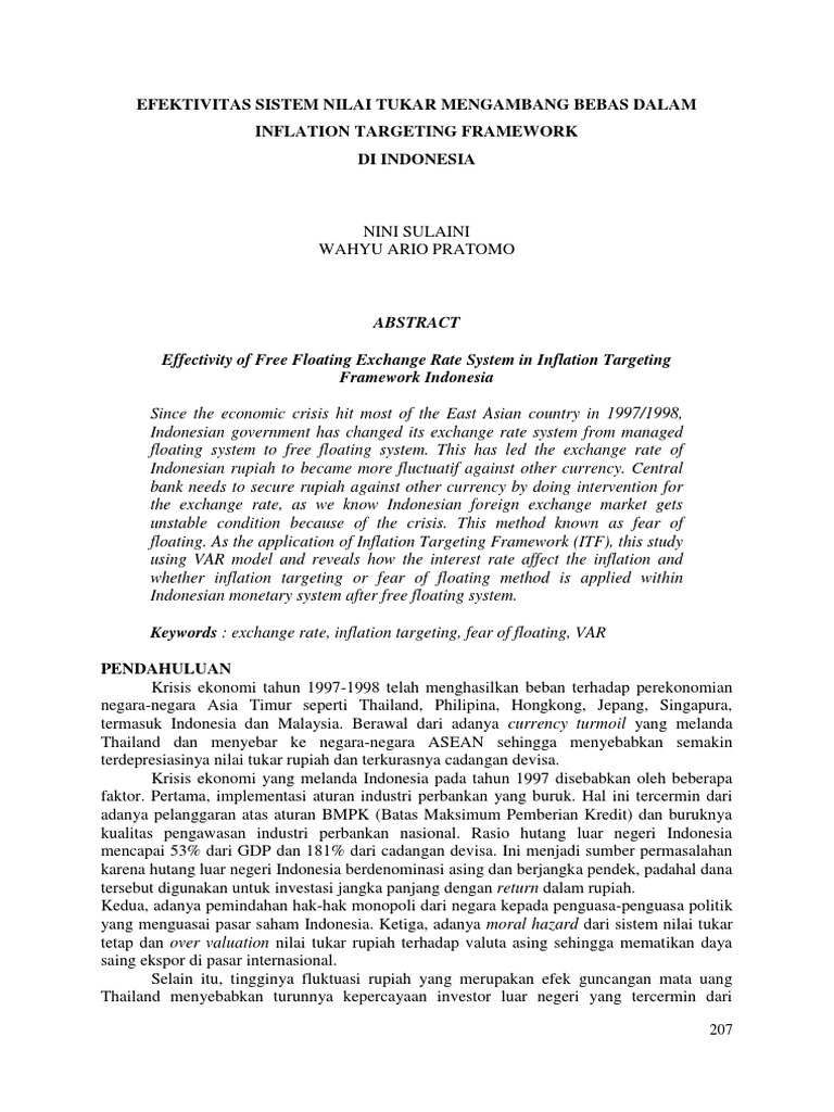 ID Efektivitas Sistem Nilai Tukar Mengambang Bebas Dalam Inflation ...