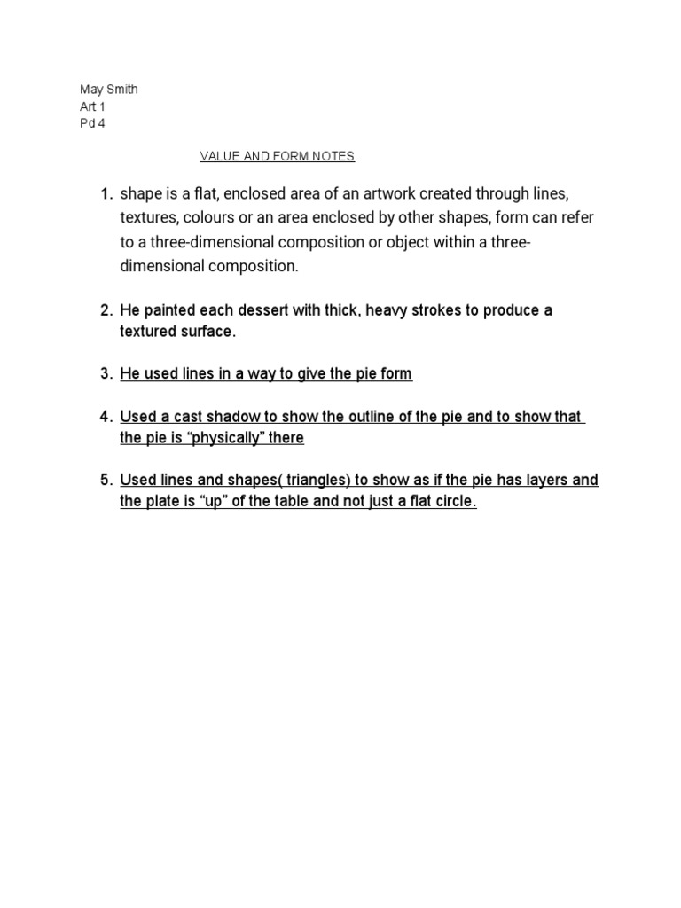 May Smith Art 1 Pd4 Value and Form Notes | PDF | Language Arts ...