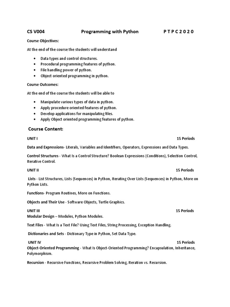 Python Syllabus | PDF