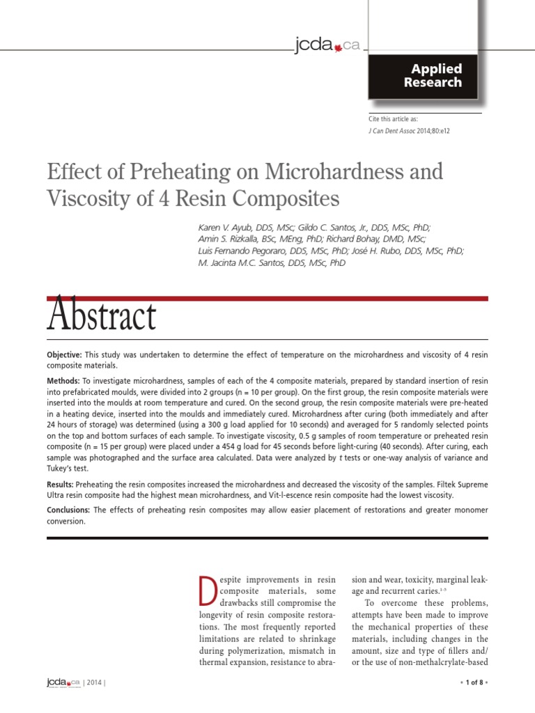 Effect of Preheating On Microhardness and Viscosity of 4 Resin
