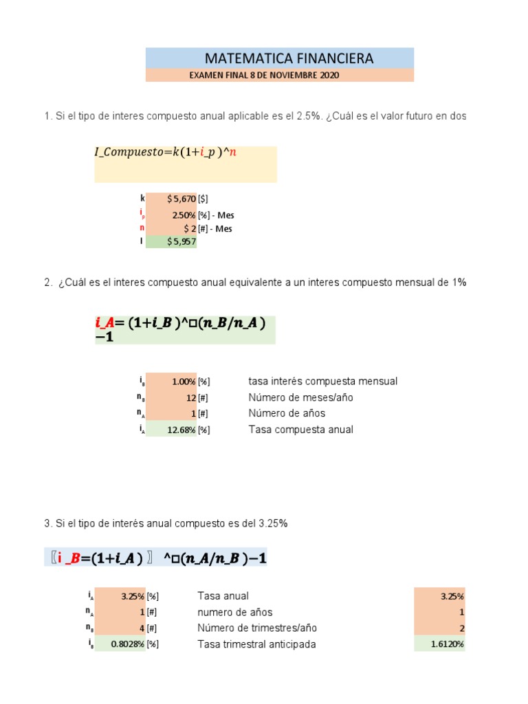 Examen Final de Matemática Financiera | PDF | Interés | Bancario