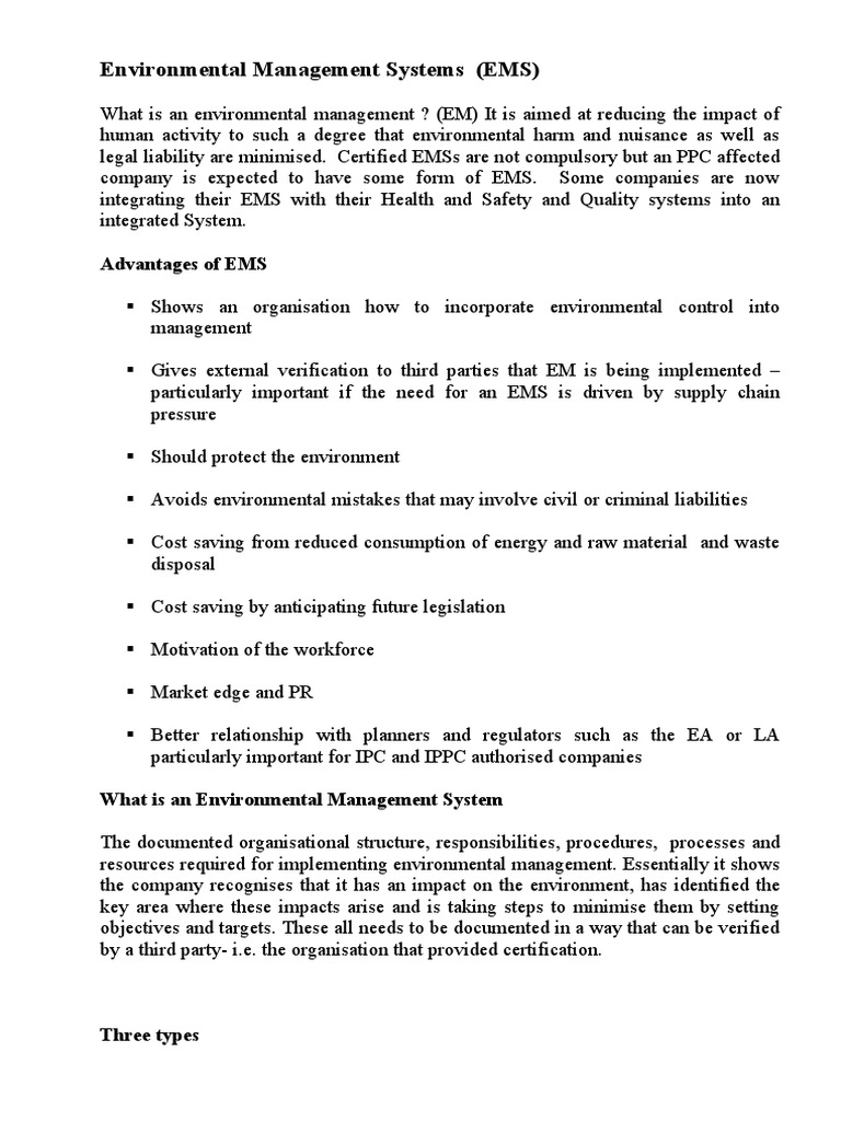 Environmental Management Systems (EMS) | PDF | Regulatory Compliance ...