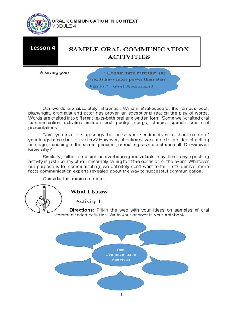 Sample Oral Communication Activities | PDF | Nonverbal Communication ...