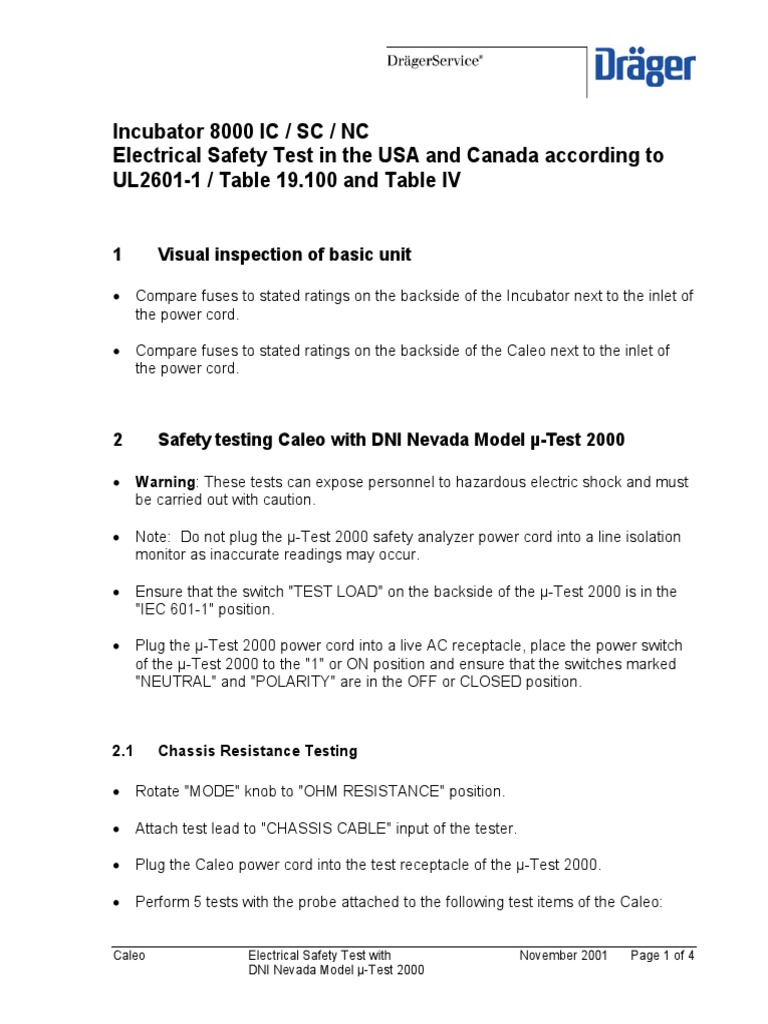 Incubator 8000 IC / SC / NC Electrical Safety Test in The USA and
