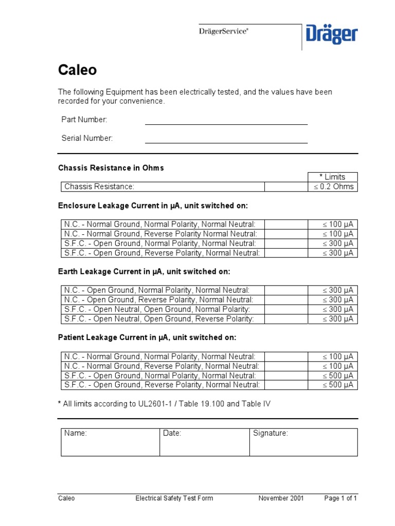 Electrical Safety Test Form Caleo PDF PDF