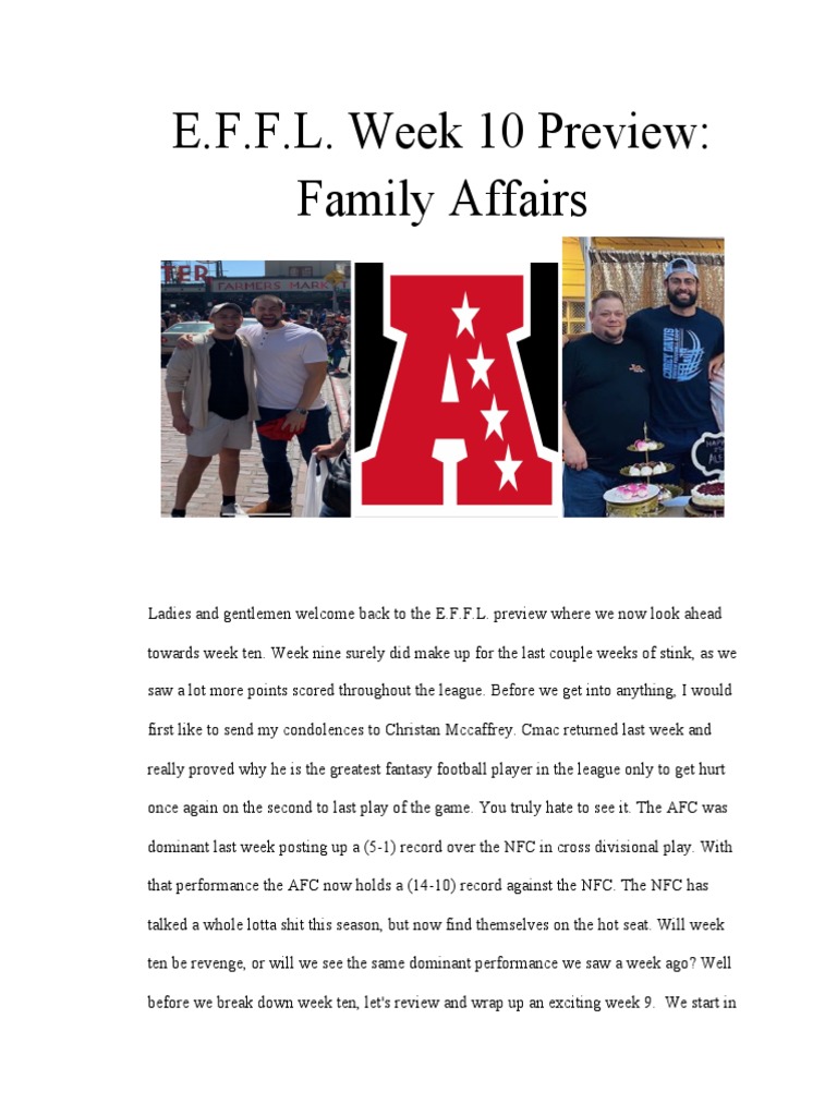 E.F.F.L. Week 10 Preview | PDF | National Football League | American ...