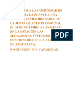 Invitamos A La Comunidad de La Vereda La Fuente A Una Reunión Extraordinaria de La Junta de Acción Comunal El 31 de Octubre A Las 8