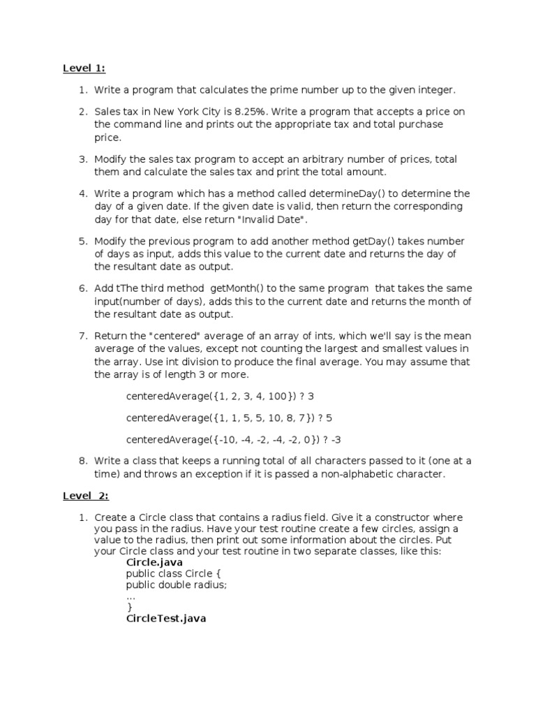 Java Exercises Set1 | PDF | Method (Computer Programming) | Numbers