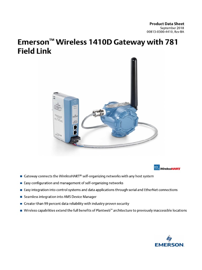 Data Sheet Emerson™ Wireless 1410D Gateway With 781 PDF