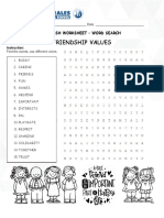 English Worksheet - Friendship Values Word Search
