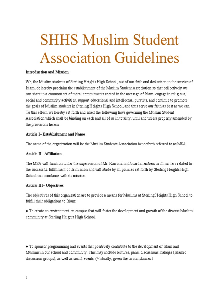 SHHS Muslim Student Association Guidelines | PDF | Board Of Directors ...
