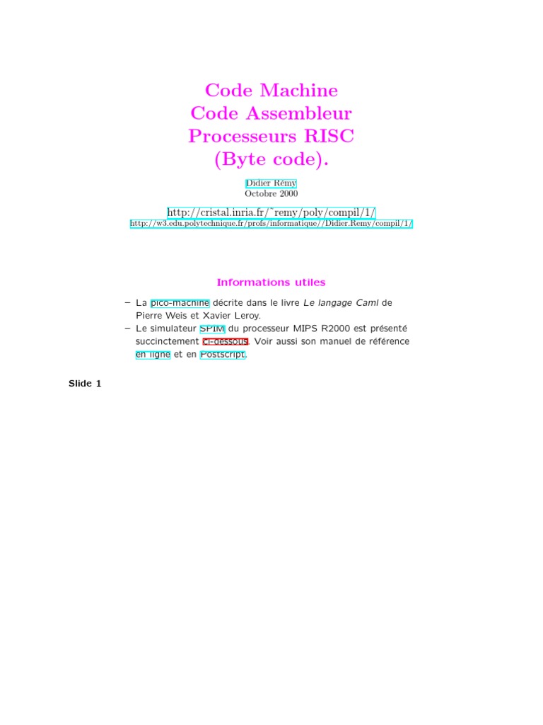 Cours Code Machine Assembleur Didier Remy | PDF | Compilateur | Assembleur