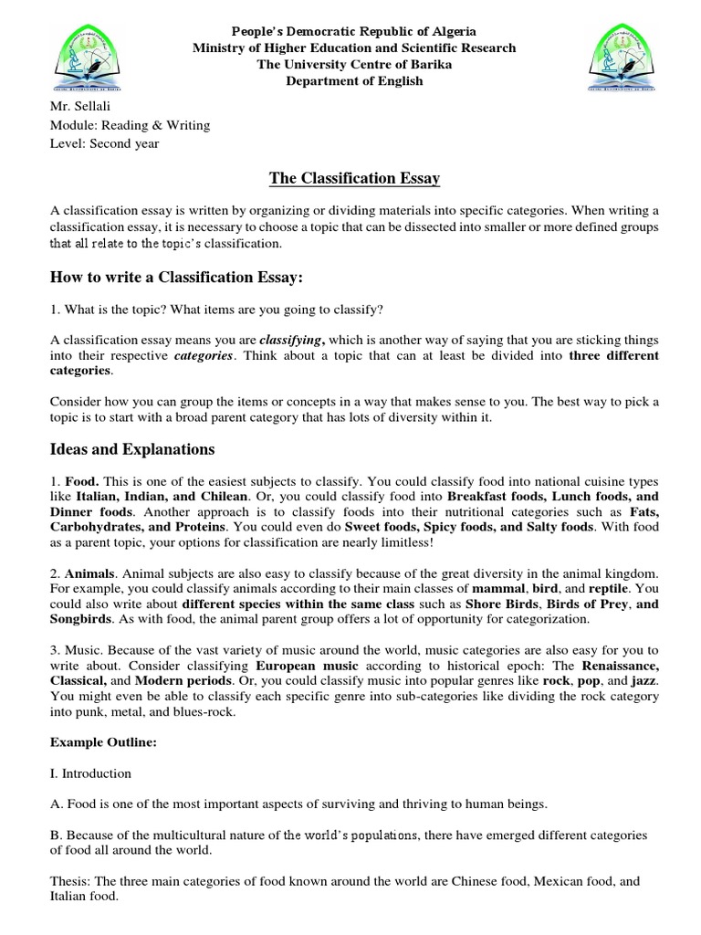 Classification Essay Writing Guide | PDF | Mexican Cuisine | Chinese ...
