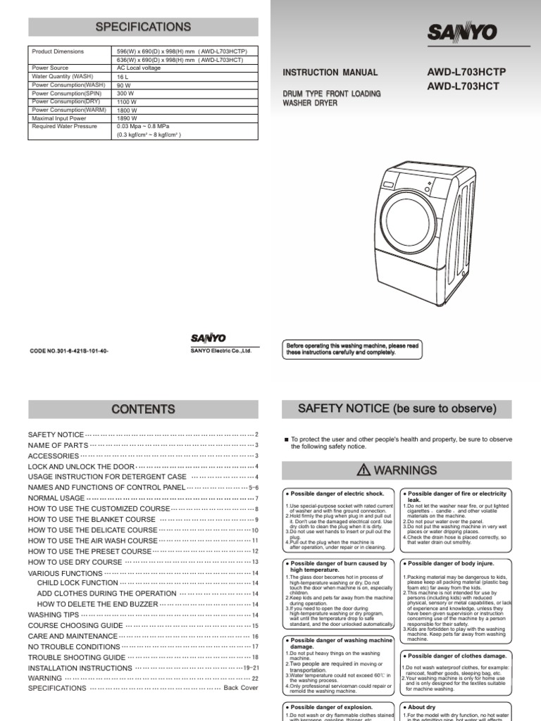 Washing Machine Safety and Usage Guide | PDF | Washing Machine ...