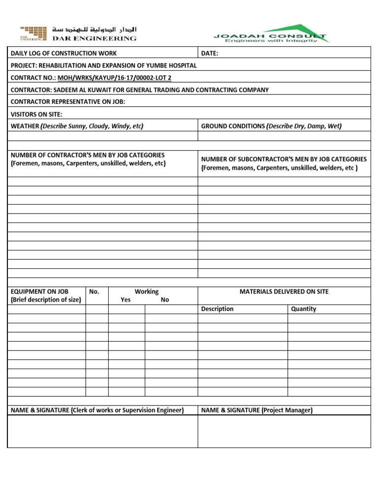 Daily Construction Log Template | PDF