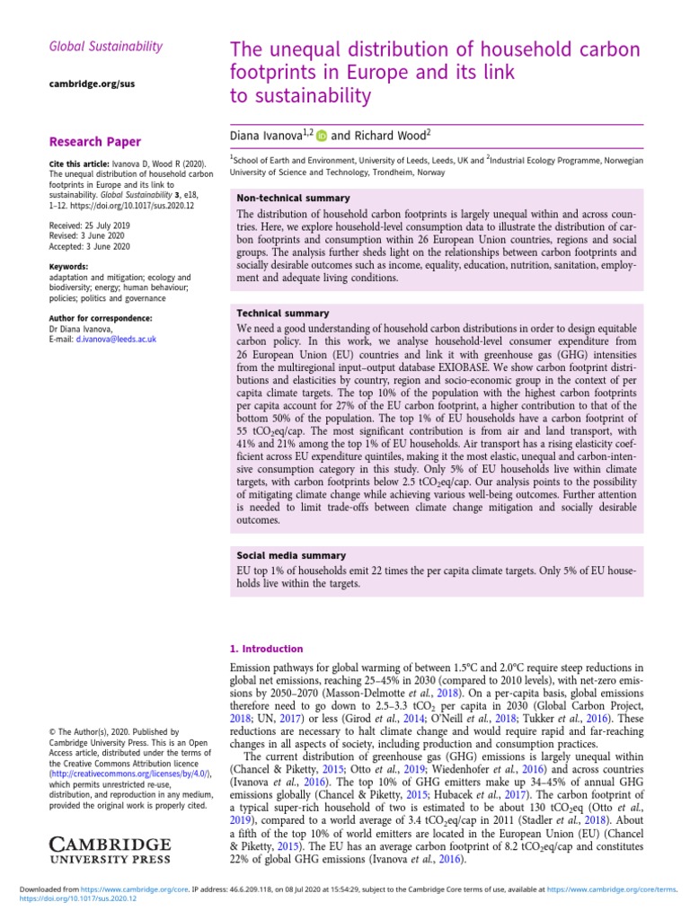 Unequal Distribution of Household Carbon Footprints in Europe and Its ...