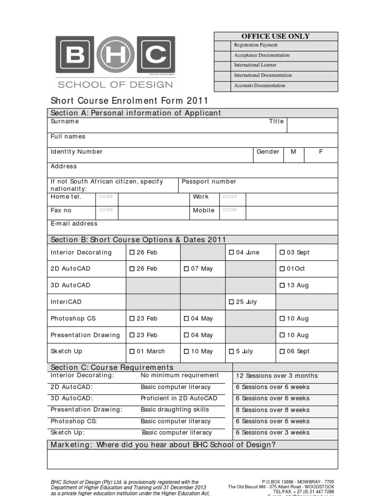 Short Course Enrollment Form 2011 | PDF | Identity Document | Government