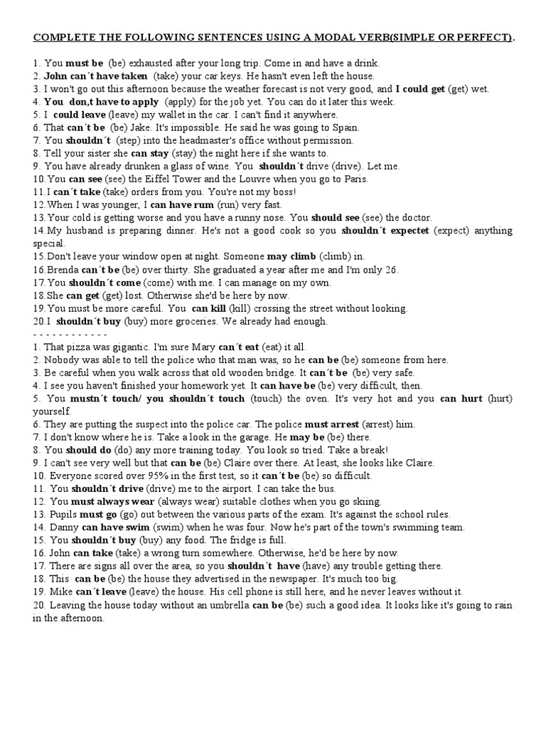 Complete The Following Sentences Using A Modal Verb | PDF