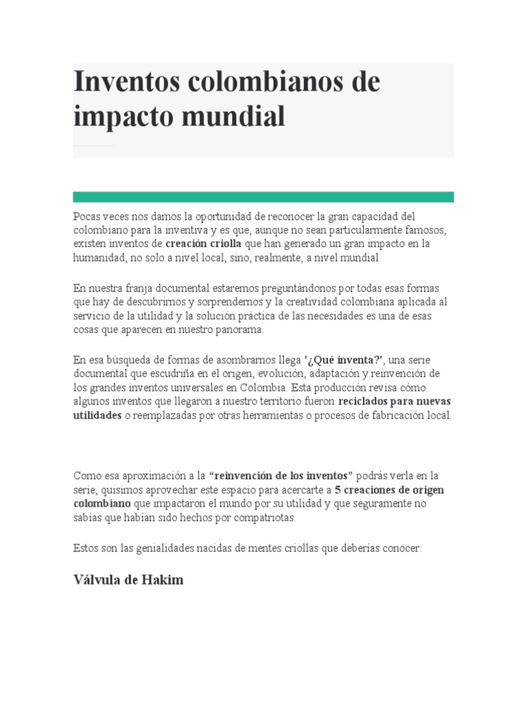 Cinco inventos colombianos que impactaron el mundo | PDF | Marcapasos ...