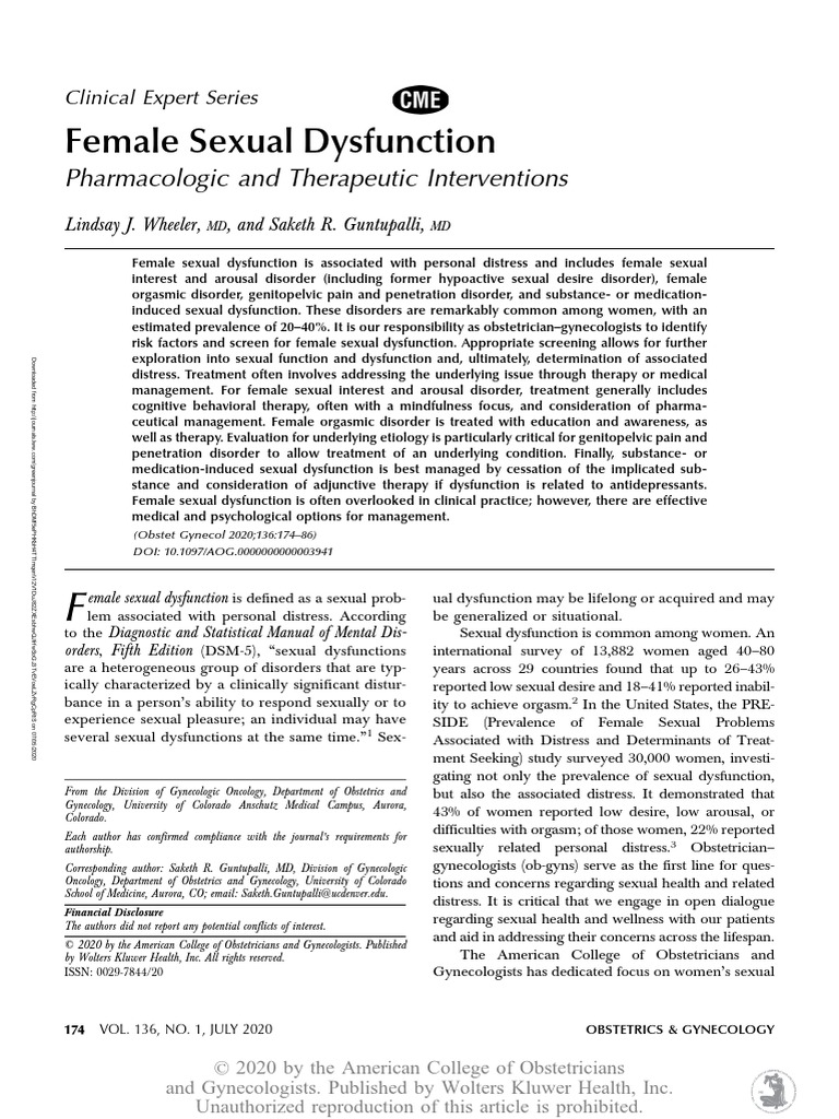 Female Sexual Dysfunction: Pharmacologic and Therapeutic Interventions ...