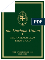 Durham Union - Michaelmas 2020 Term Card - President Tristan Pahl - v1.6