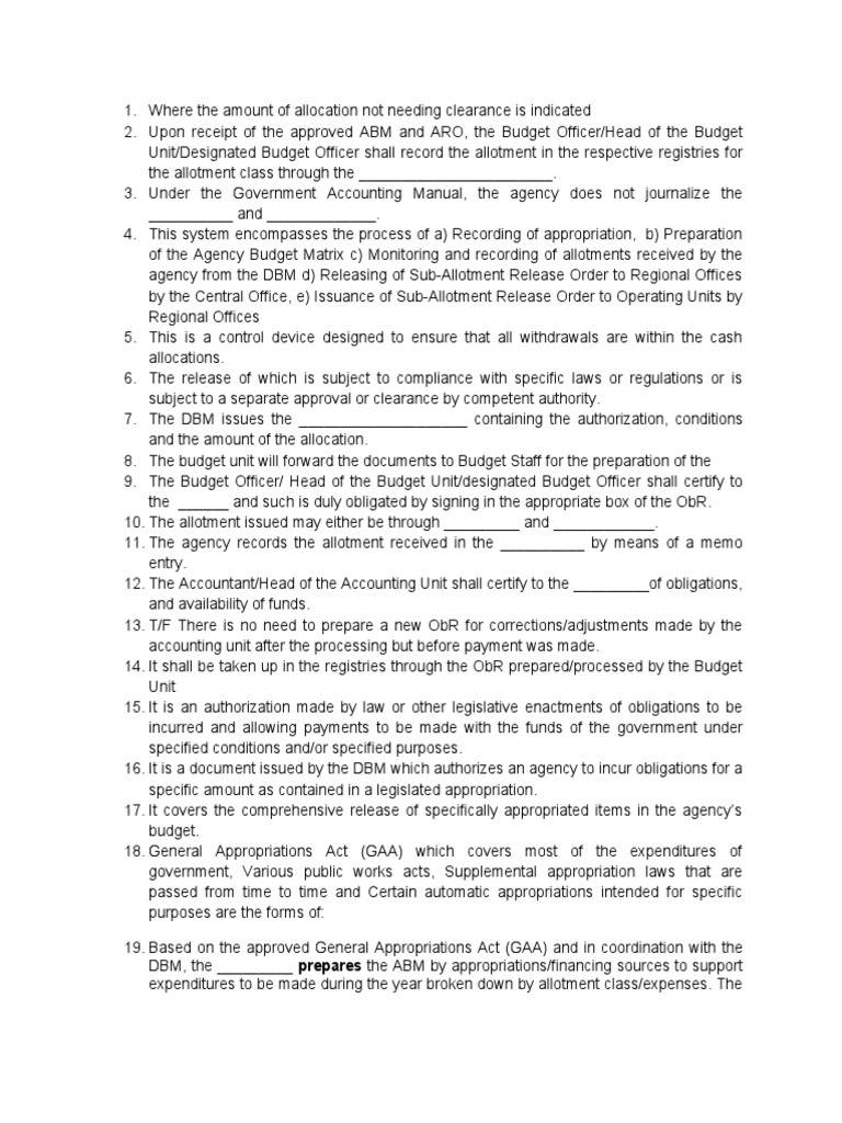 ReviewerGovernment AccountingQuestionsChap2 PDF Appropriation