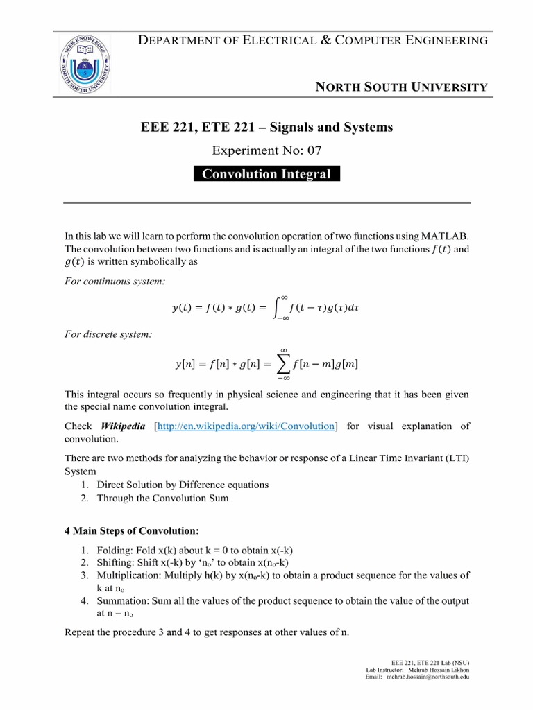Eee 221 Lab Manual 7 Convolution PDF | PDF