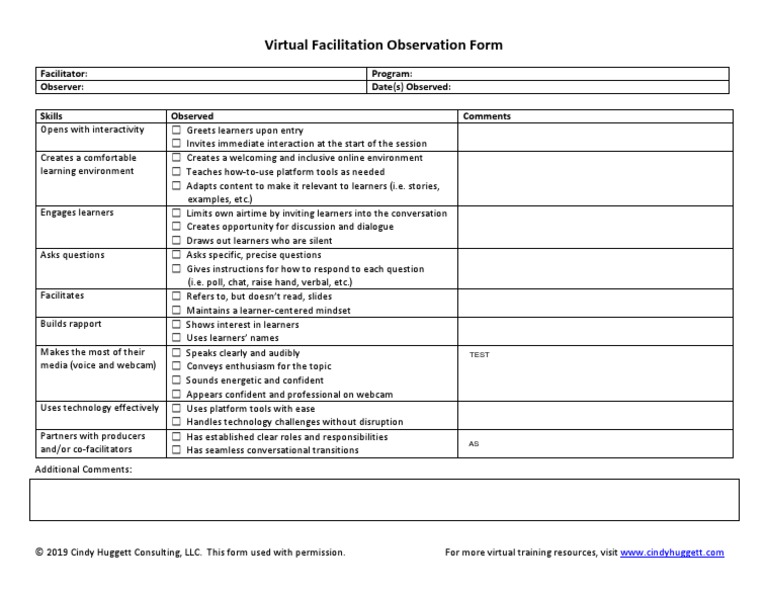 Virtual Facilitation Observation Form: Facilitator: Program: Observer ...