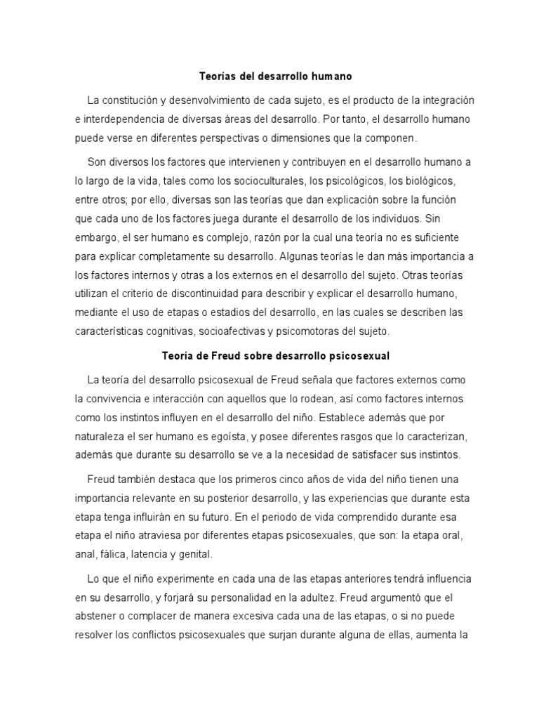 Teorías del desarrollo humano | PDF | Teoría de apego | Aprendizaje