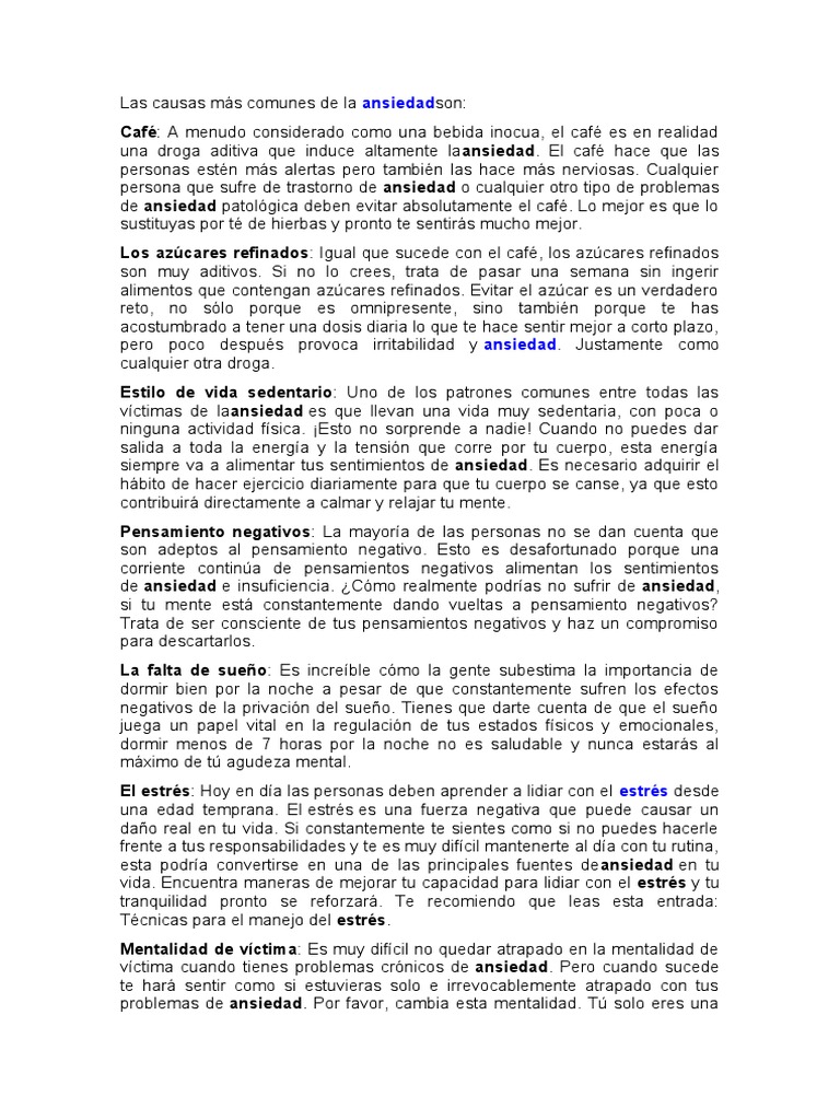 Causas Comunes de la Ansiedad | PDF | Ansiedad | Estrés (biología)