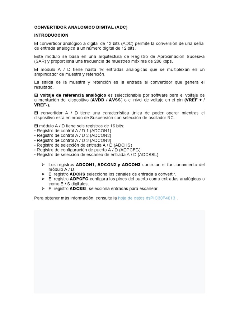 Convertidor Adc 12 Bits Funciones Y Registros Pdf Señal Analoga