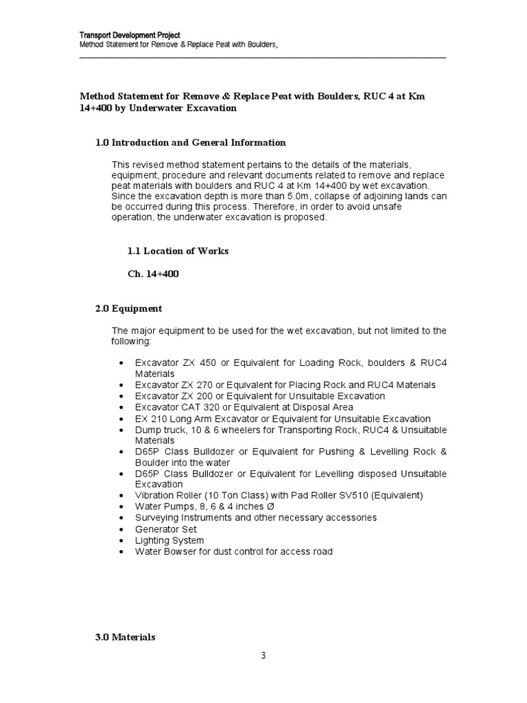 Method Statement For The Arrangement of Pilot Road at Ch. 4+300 4+400 ...