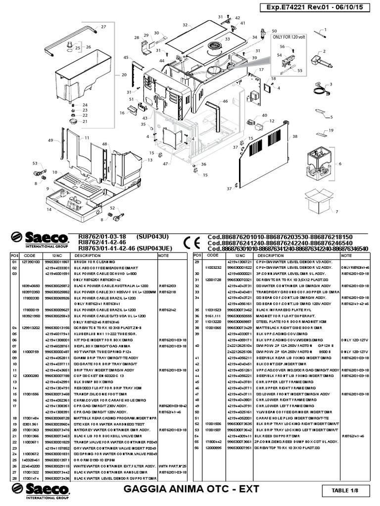 Gaggia Anima Prestige Parts Diagram PDF Liquids Drink