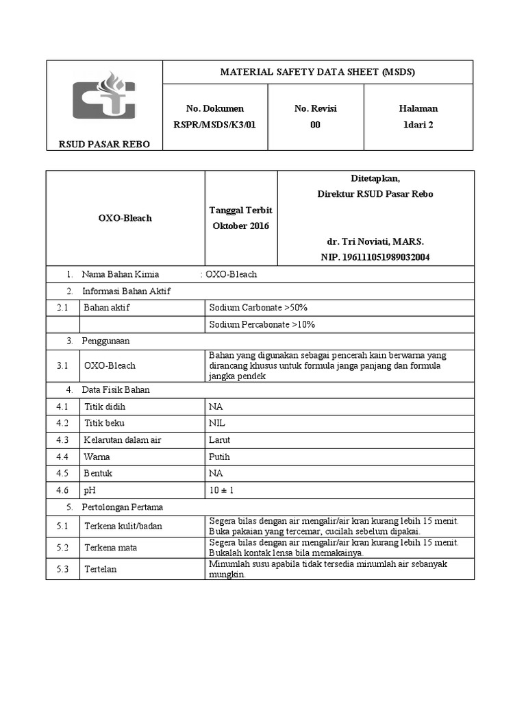 MSDS Oxo Bleach PDF