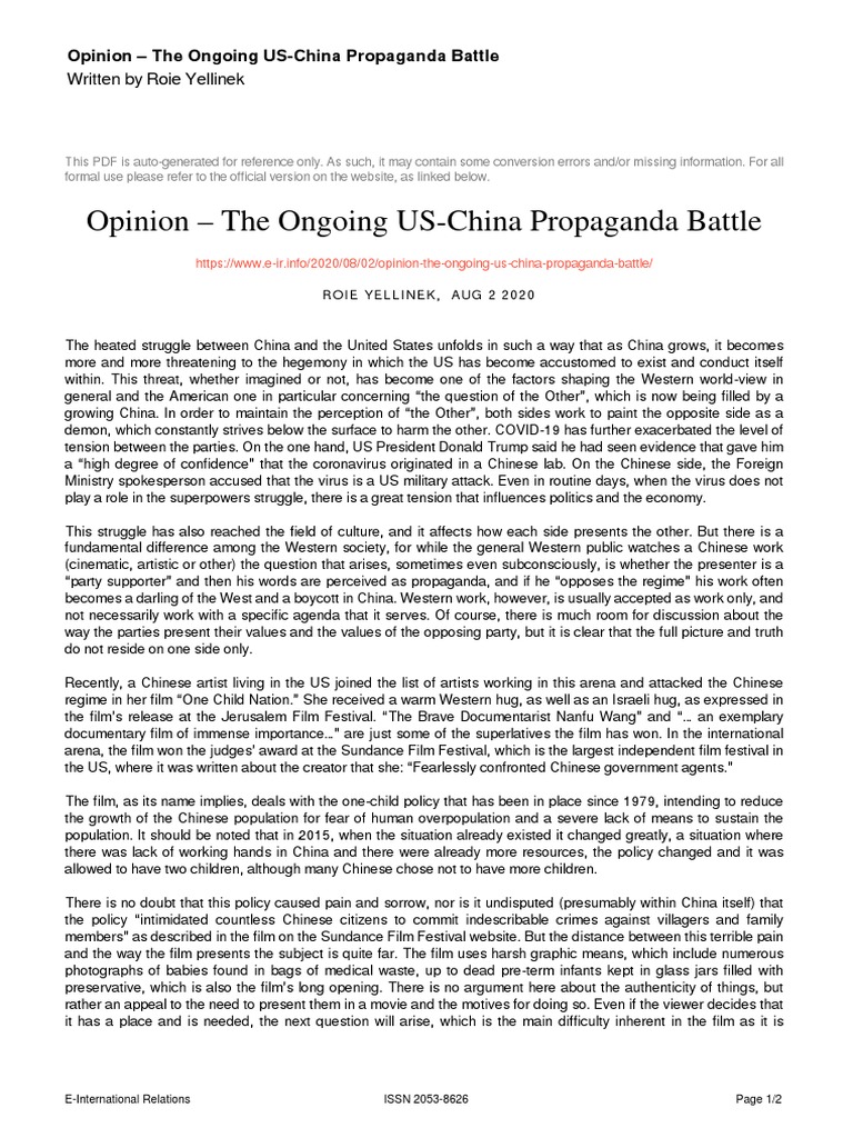 US-China Propaganda Conflict Explained | PDF | China | World Politics
