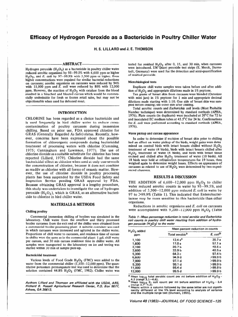 Efficacy of Hydrogen Peroxide As A Bactericide in Poultry Chiller Water ...