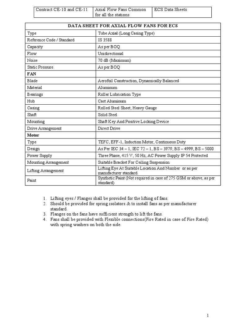 Axial Flow Fan Specifications for ECS | PDF