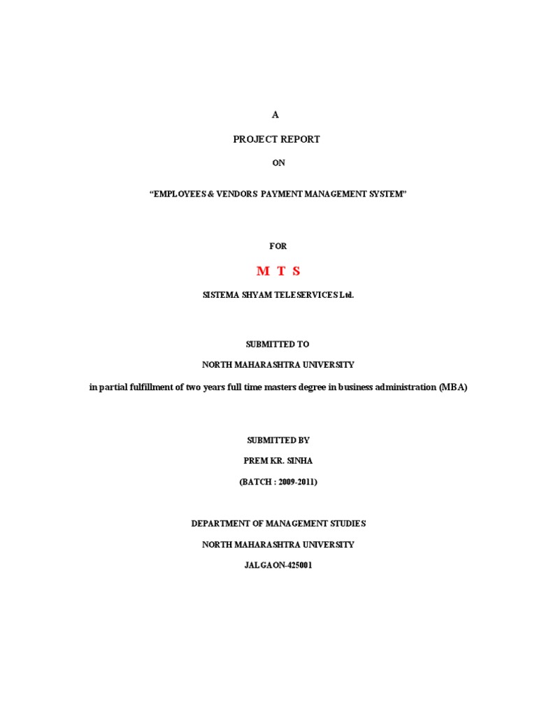 Project Report of MTS | PDF | Receipt | Telecommunications
