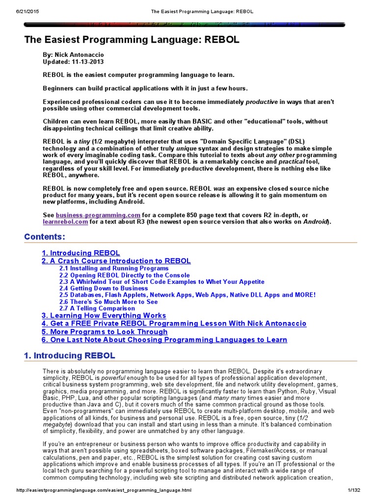 The easiest programming language rebol pdf scripting language