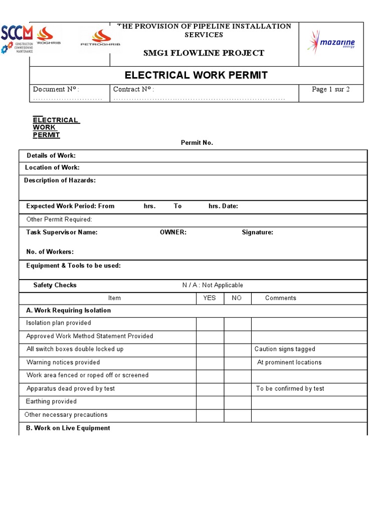 Electrical Work Permit PDF Safety Business
