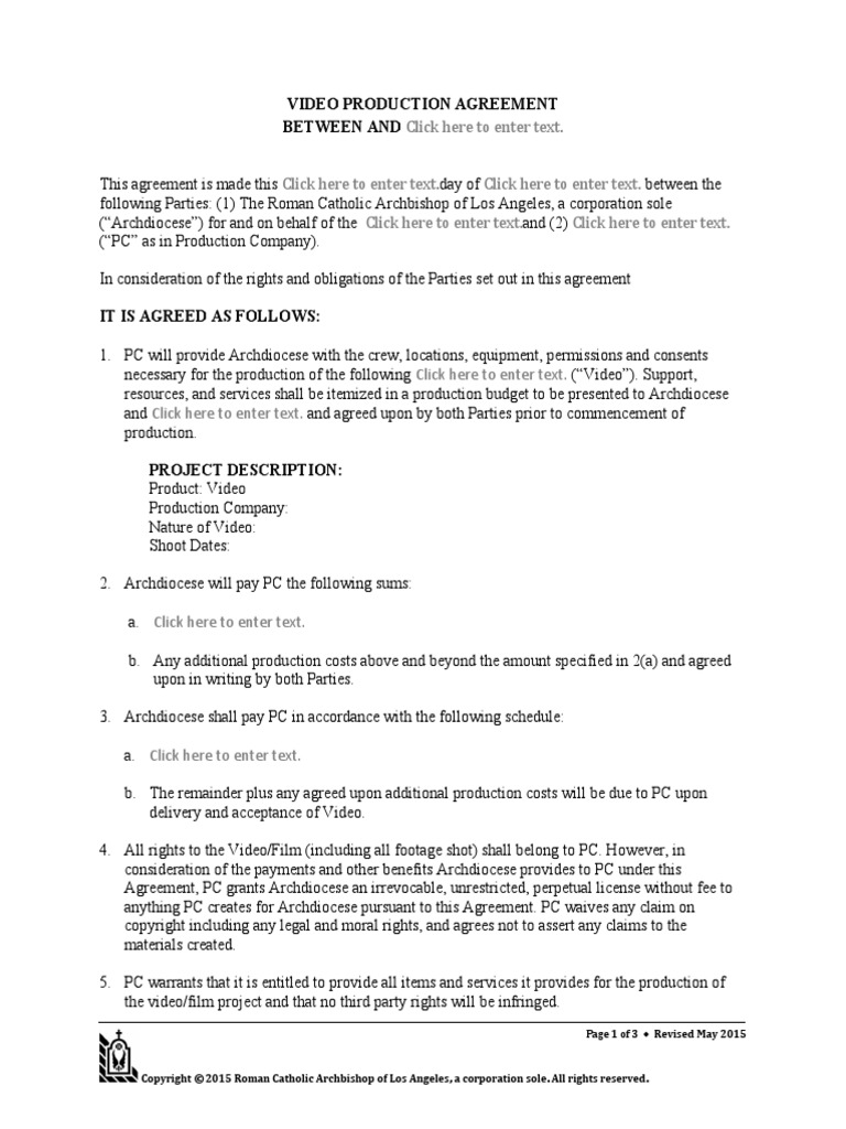 Click Here To Enter Text.: Video Production Agreement Between and | PDF ...