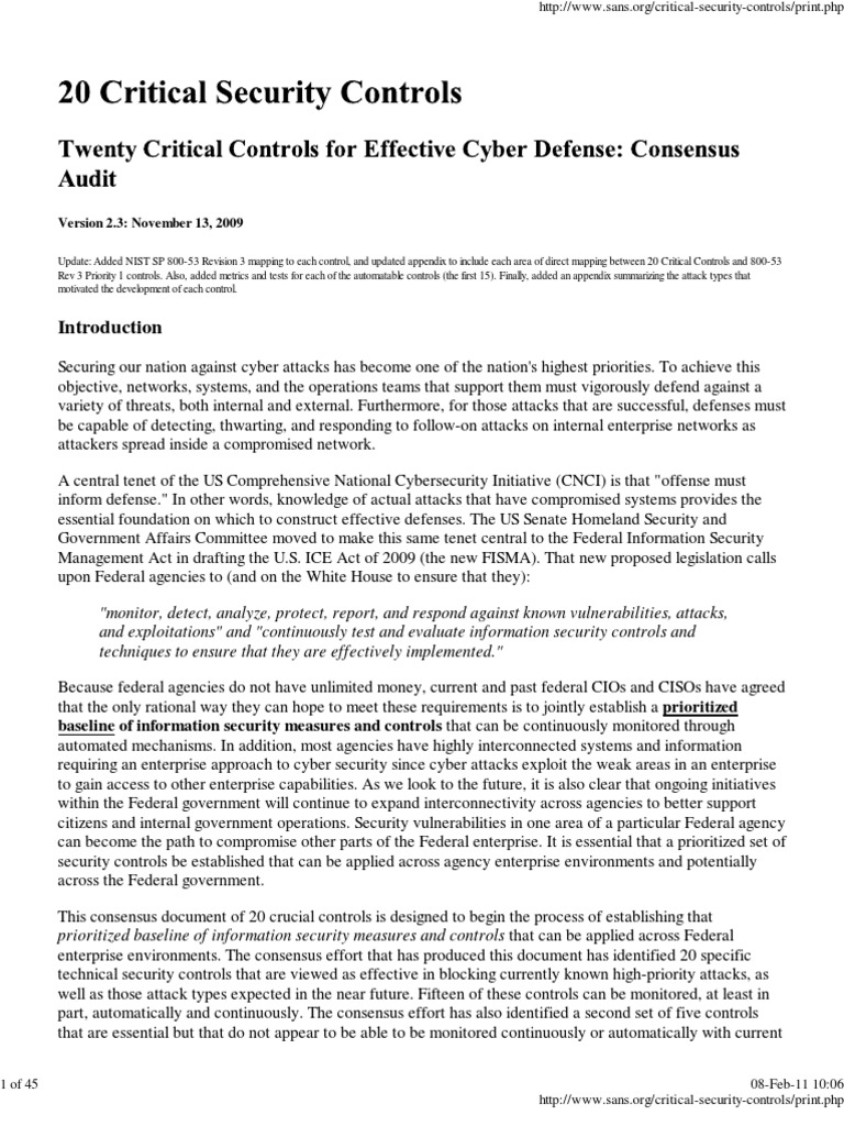 20 Critical Security Controls PDF Computer Security Security