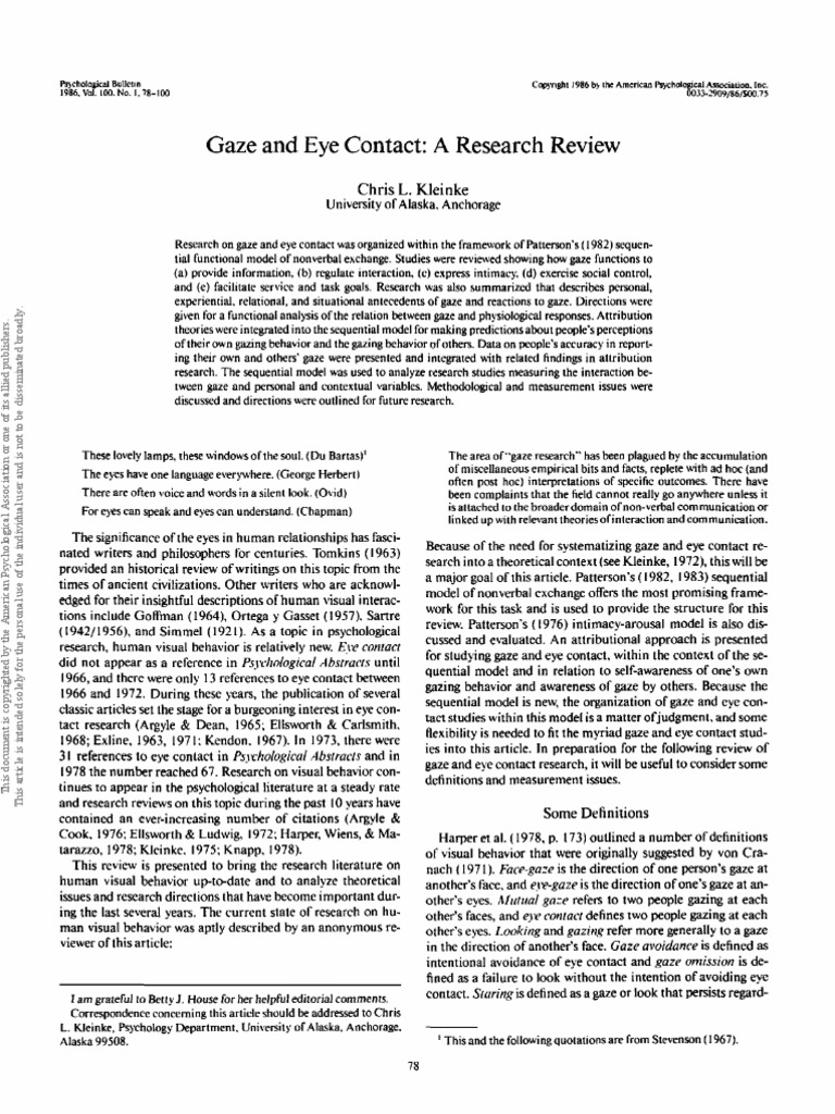 Gaze and Eye Contact Research | PDF | Nonverbal Communication ...