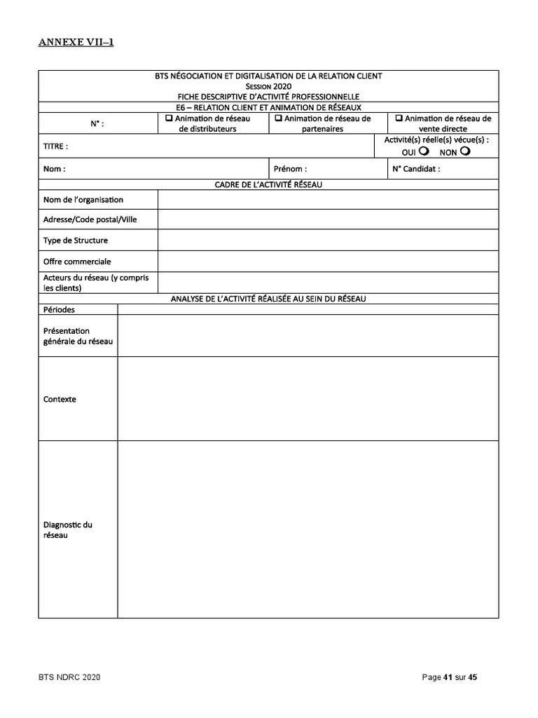 Fiche E6 Bts Ndrc 2020 Vente Directe Fiche E6 | PDF