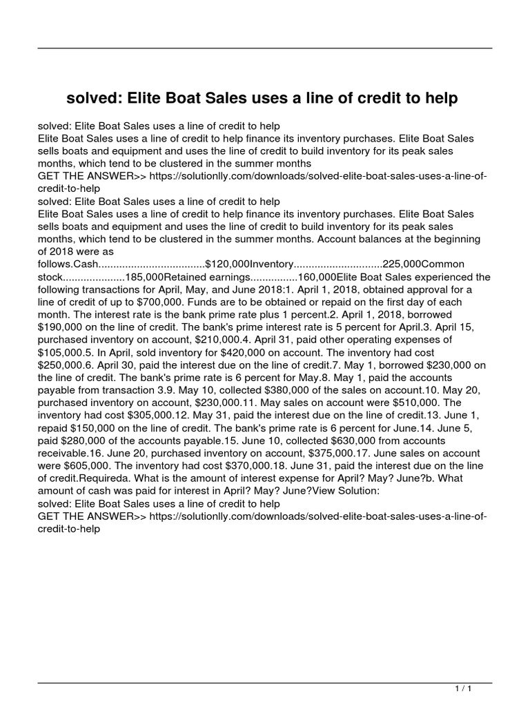 Solved Elite Boat Sales Uses A Line of Credit To Help PDF Line Of Credit Credit