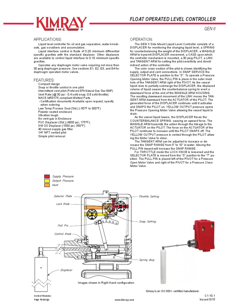 Float Operated Level Controller: Applications: Operation | PDF | Valve ...