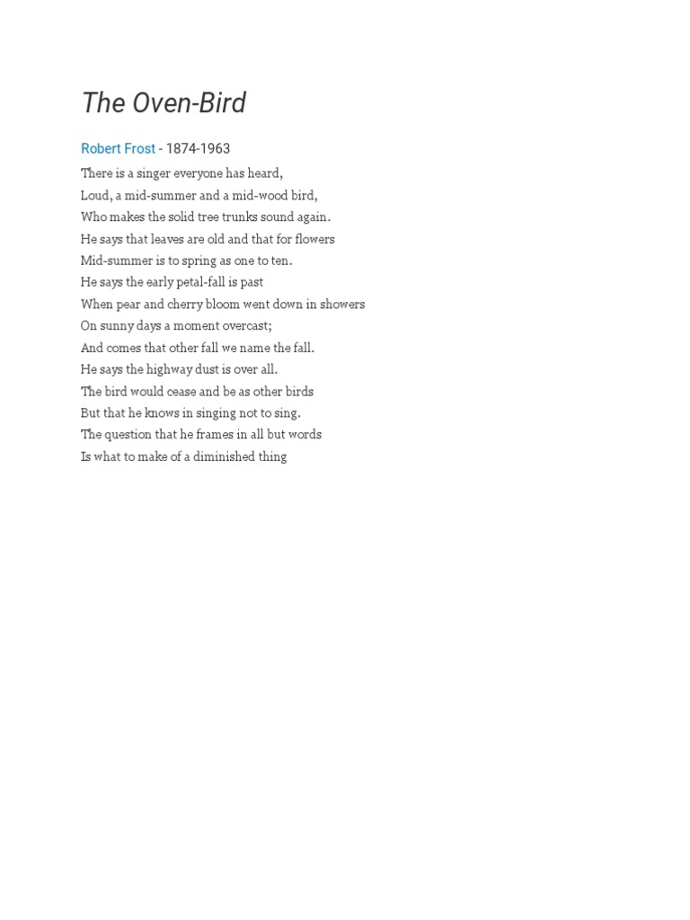 The Oven Bird By Robert Frost: Background And Analysis – OITV