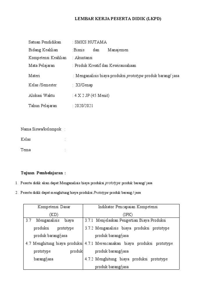 Lkpd Biaya Produksi