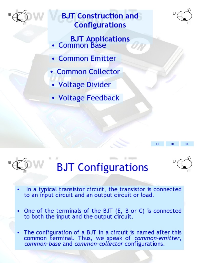 BJT Construction and Configurations BJT Applications Common Emitter